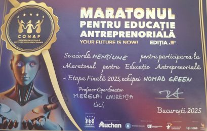 Mențiune la Concursul de Antreprenoriat „Maraton pentru Educație Antreprenorială”
